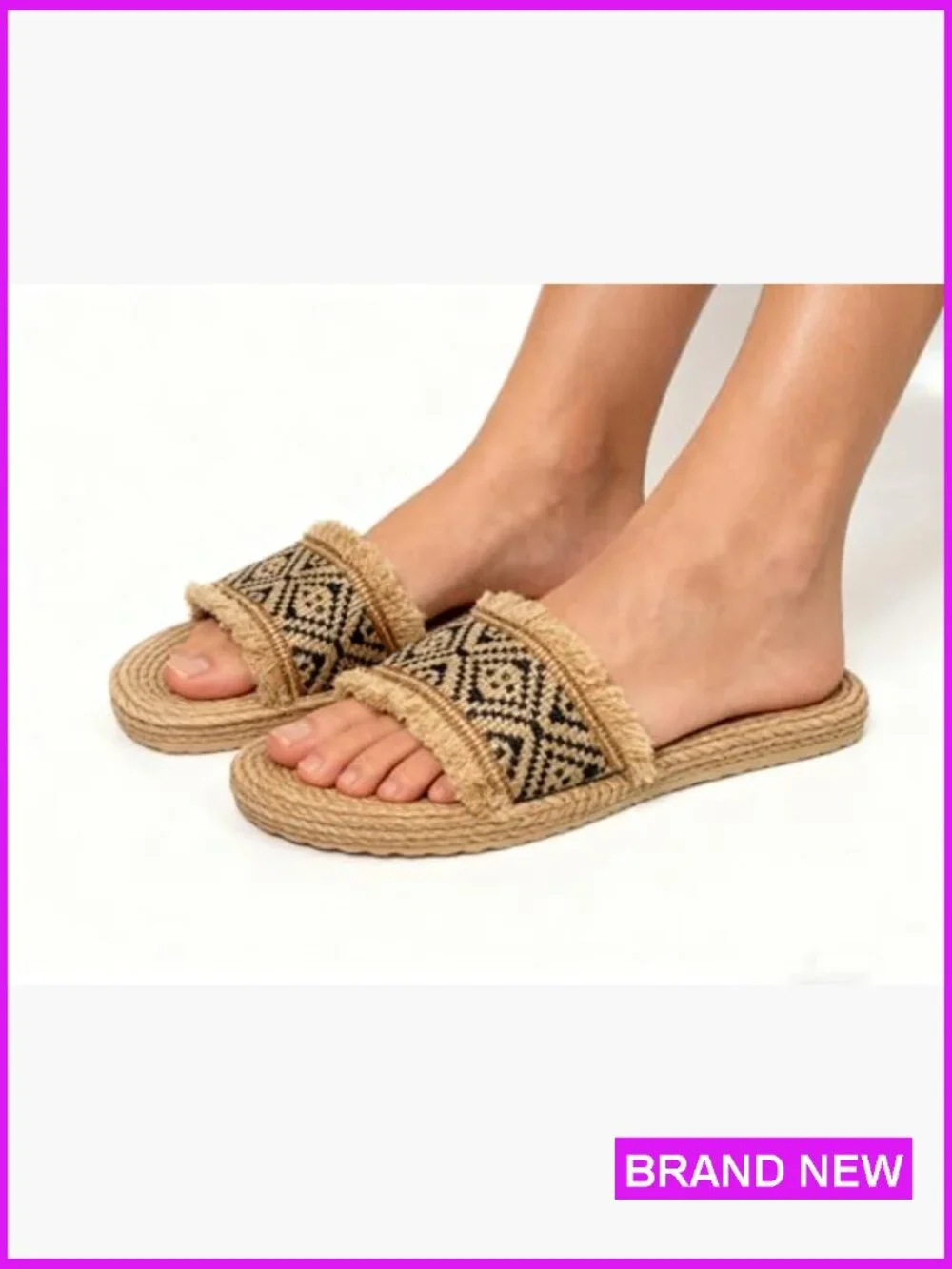 Woven Flat Sandals Slip On Lightweight Summer Beach Vacation Casual Slide